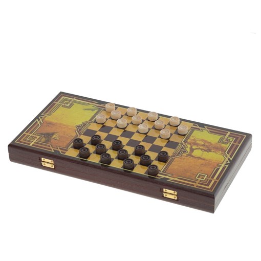 Игра настольная 2 в 1 "Лев" (нарды, шашки), L40 W20 H4 см - фото 388964