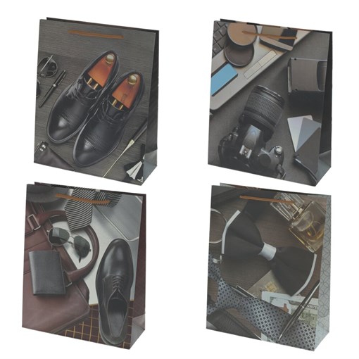 Пакет подарочный (бумага, плотность 210г/м2, блок 12шт), L26 W10 H32 см, 4в. - фото 389222