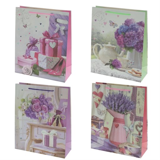 Пакет подарочный (бумага, плотность 210г/м2, блок 12шт), L26 W10 H32 см, 4в. - фото 389242