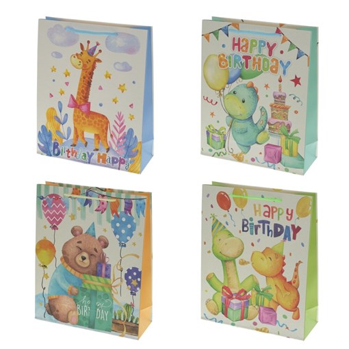 Пакет подарочный (бумага, плотность 210г/м2, блок 12шт), L26 W10 H32 см, 4в. - фото 389311