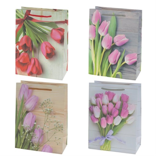 Пакет подарочный (бумага, плотность 210г/м2, блок 12шт), L31 W12 H40 см, 4в. - фото 389351