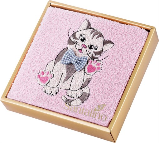 Santalino Полотенце "Барсик" 40*70 см махра, розовый, вышивка, 100% хлопок 400гр\м - фото 391389