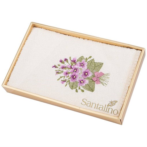 Полотенце "Фиалка",30х50. махра,шампань,вышивка,100% х\б 400гр\м, кружево - фото 391398