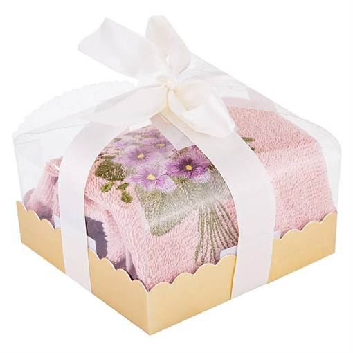 Салфетка махровая "Фиалка" 35х35 см , 100% хлопок, розовый, вышивка - фото 391401