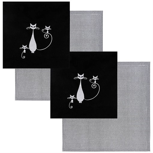 Набор салфеток из 4-х шт "Семейка",30х30 см , 40х40 см , 50% пэ+50% х/б, чёрный+бел. - фото 391816
