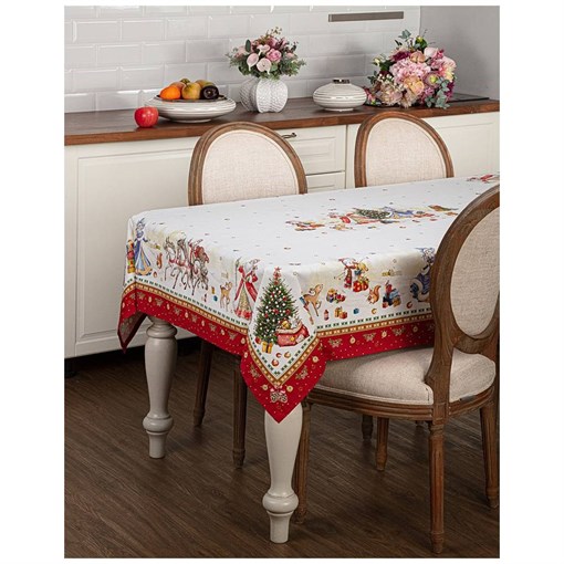 Скатерть "С новым годом" 140х180 см ,красный, 100% хлопок,твил - фото 391820