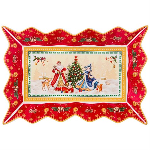 Блюдо lefard "Дед мороз и снегурочка"фигурное 25х15х3,5 см красное - фото 392056