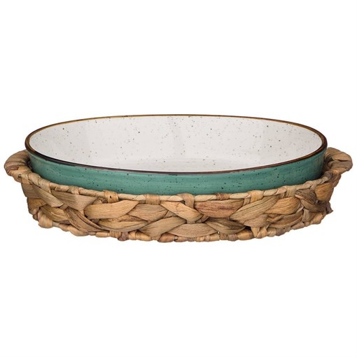 Блюдо для запекания в плетеной корзине bronco "Nature" 32,5*20,5*6,5 см 1200 мл мятное - фото 392285