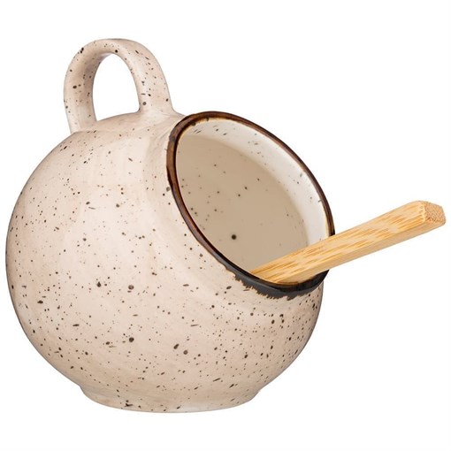 Солонка с ложкой bronco "Nature" 9*10 см кремовая - фото 392301