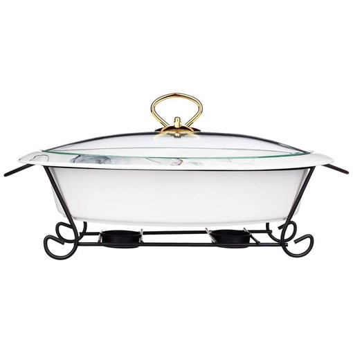 Мармит со стекл.крышкой на метал.подставке овальный "Moon art" 1,75л 36*22*11 см - фото 392499