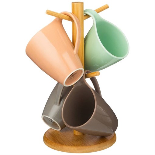 Набор из 4 кружек bronco "Meadow" на дерев. подставке 380 мл - фото 394030