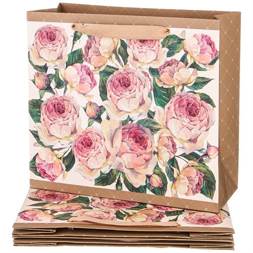 Комплект бумажных пакетов из 4 шт "Винтаж. пионы" 30*27*12 см - фото 394097