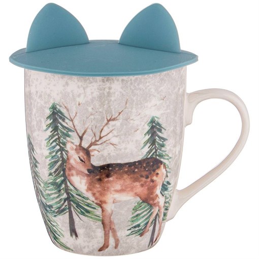 Кружка с силиконовой крышкой "Лесная сказка" олененок 360 мл , синяя - фото 394279