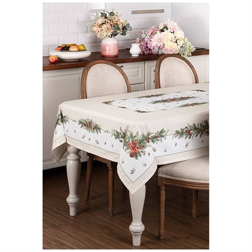 Скатерть "Celebration" 140х180 см ,бежевый, 100% хлопок,твил,клетка - фото 394497