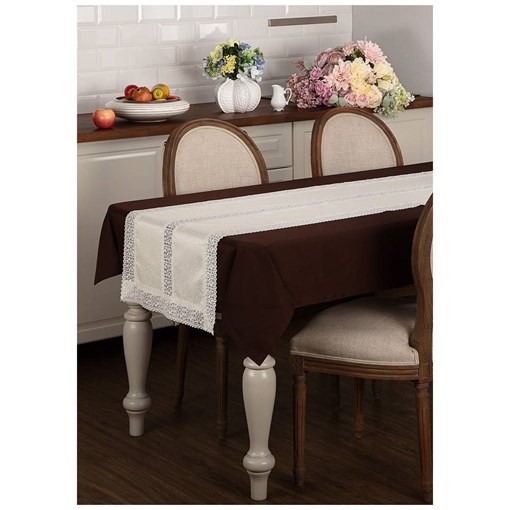 Дорожка на стол "Ричард" 55х120 см , 100% п/э, с кружевом,шампань - фото 394523