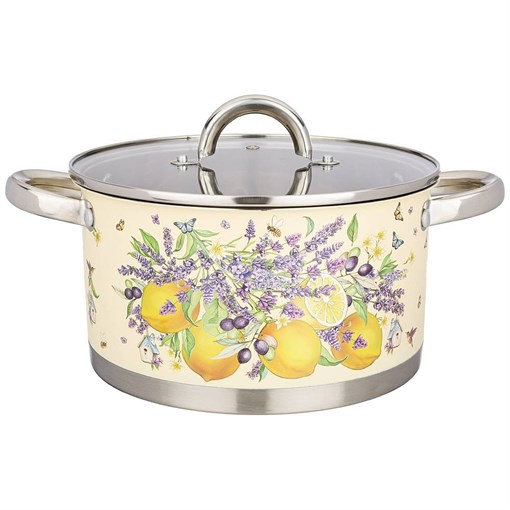 Кастрюля agness "Прованс лимоны" со стеклянной крышкой, нерж.сталь, 4,6 л 22х12 см - фото 394600