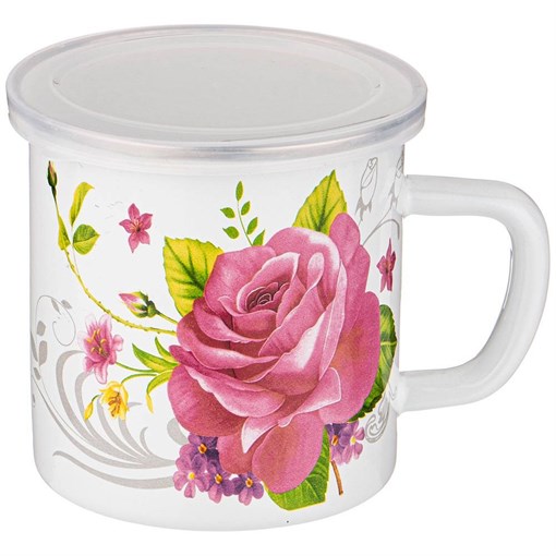 Кружка эмалированная с пластик.крышкой серия "Пленительная роза" 650 мл , 10*10 см - фото 394634