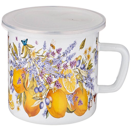 Кружка эмалированная с пластик.крышкой серия "Прованс лимоны" 1250 мл , 12*12 см - фото 394643