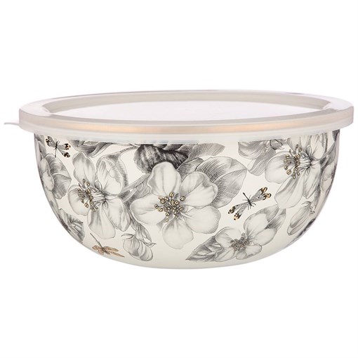 Миска agness эмалированная с пластиковой крышкой, серия яблоневый сад, 24 х 10,5 см / 2,8 л - фото 394755