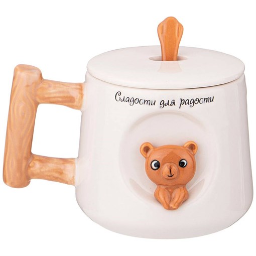 Кружка с крышкой и ложкой lefard медвежонок, 360 мл - фото 395571