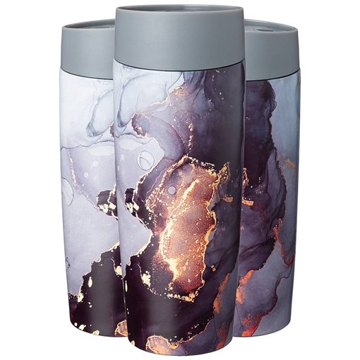 Термокружка agness "Серый мрамор" с кнопкой-стоппером, 380 мл колба нерж.сталь - фото 395864