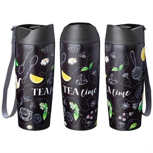 Термокружка agness "Tea time" с кнопкой-стоппером, 380 мл колба нерж.сталь - фото 395869