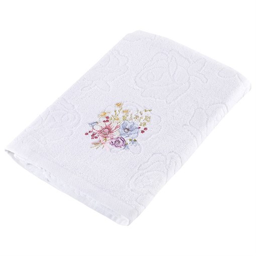 Полотенце банное "Букет" 70*140 , 450 г/м2,махра, х/б 100%, белый - фото 395954