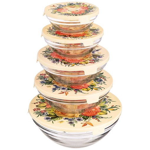 Набор миски с крышкой agness "Роскошный сад", 10 предметов, 150/250/450/630/1150 мл - фото 396147