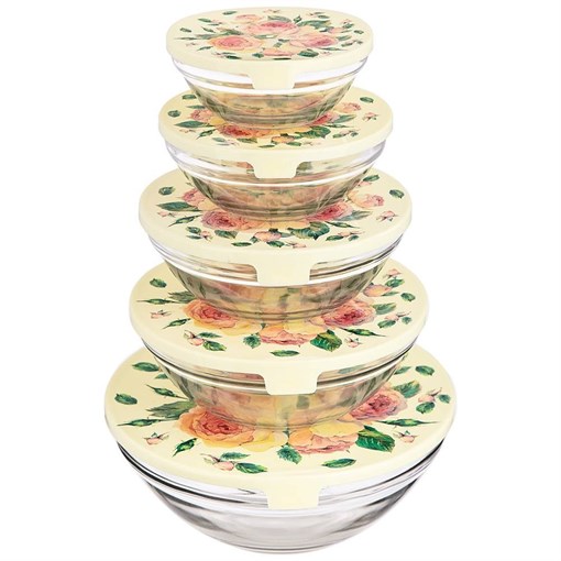 Набор миски с крышкой agness "Винтаж. пионы", 10 предметов, 150/250/450/630/1150 мл - фото 396151