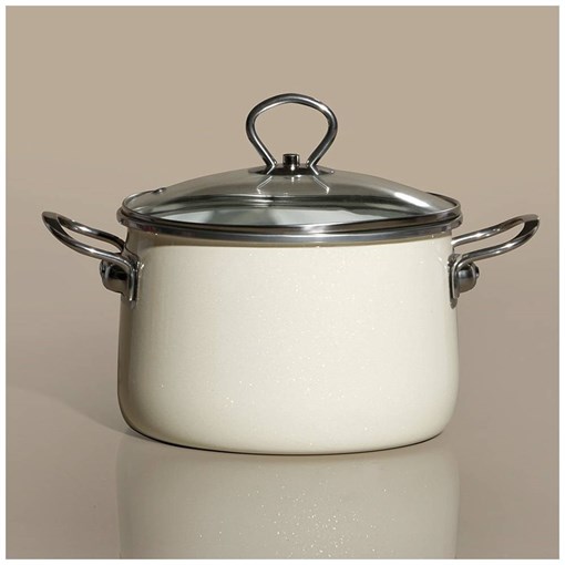 Кастрюля эмалир. со стекл. крышкой с эффектом металлик серия "Deluxe" цв:молочный 3,1 л. 18х12,5 см - фото 396299