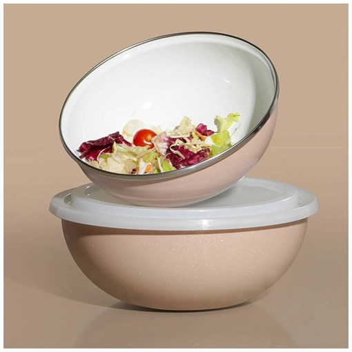 Набор мисок эмалир. с пласт. крышк,с эф-ом металлик серия "Deluxe" цв:розовый 4пр. 1.7/3,0л. 20/24 с - фото 396370