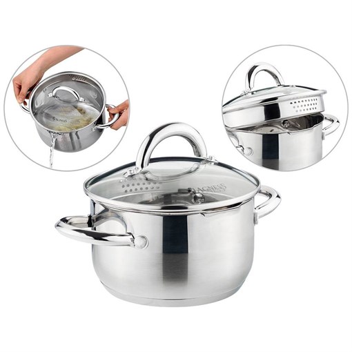 Кастрюля agness "Profi home" со стеклянной крышкой, 1,5л 16x9.5 см - фото 396375