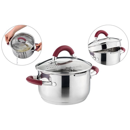 Кастрюля agness "Profi home" со стеклянной крышкой, 1,5л 16x9.5 см - фото 396399