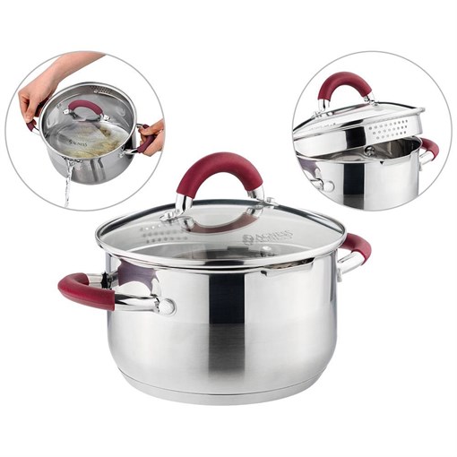 Кастрюля agness "Profi home" со стеклянной крышкой, 2,0л 18x10.5 см - фото 396405