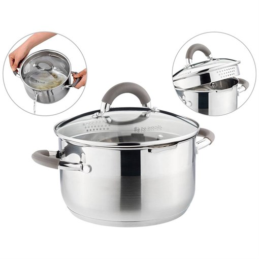 Кастрюля agness "Profi home" со стеклянной крышкой, 3,0л 20x11.5 см - фото 396435