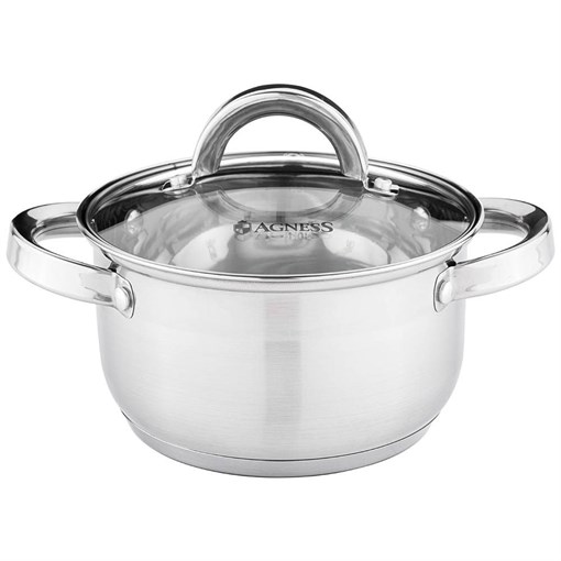 Кастрюля agness "Classic" со стеклянной крышкой 1,6 л. 16x9,5 см - фото 396464