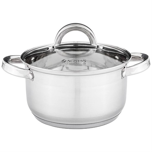 Кастрюля agness "Classic" со стеклянной крышкой 2,3 л. 18x10,5 см - фото 396468