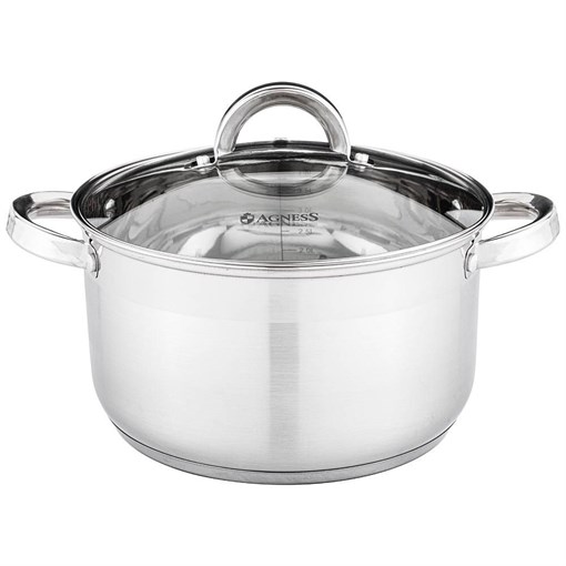 Кастрюля agness "Classic" со стеклянной крышкой 4,3 л. 22x12,5 см - фото 396476