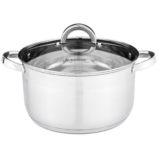 Кастрюля agness "Classic" со стеклянной крышкой 5,6 л. 24x13,5 см - фото 396480