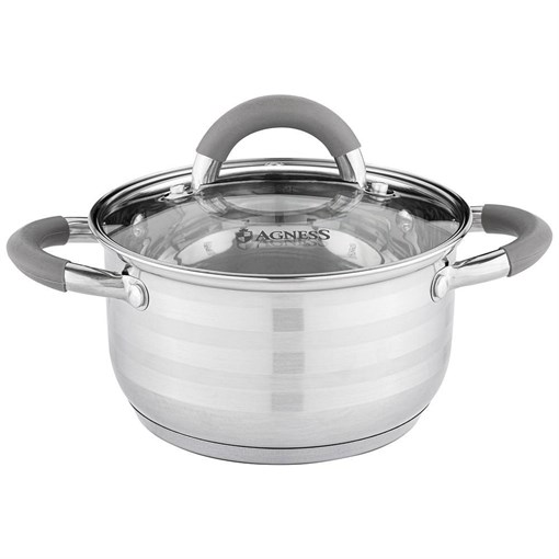Кастрюля agness "Classic" со стеклянной крышкой 1,6 л. 16x9,5 см - фото 396484