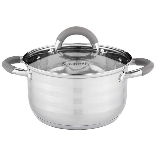 Кастрюля agness "Classic" со стеклянной крышкой 2,3 л. 18x10,5 см - фото 396488