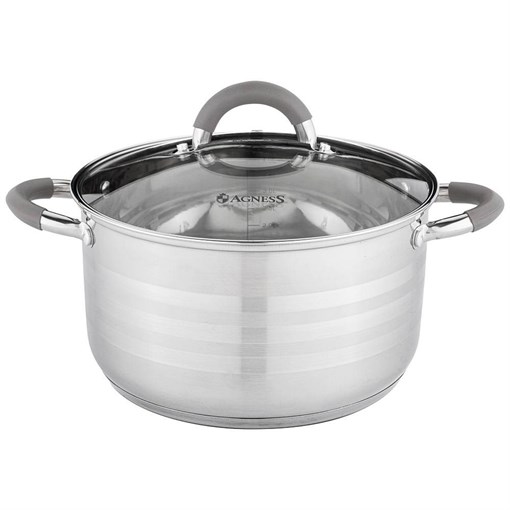 Кастрюля agness "Classic" со стеклянной крышкой 4,3 л. 22x12,5 см - фото 396496