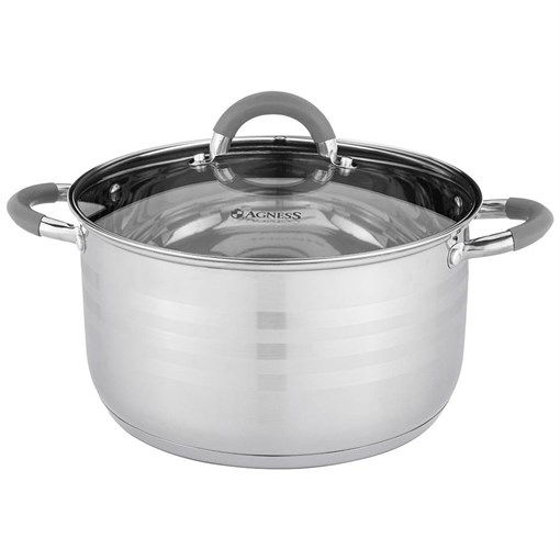 Кастрюля agness "Classic" со стеклянной крышкой 5,6 л. 24x13,5 см - фото 396500