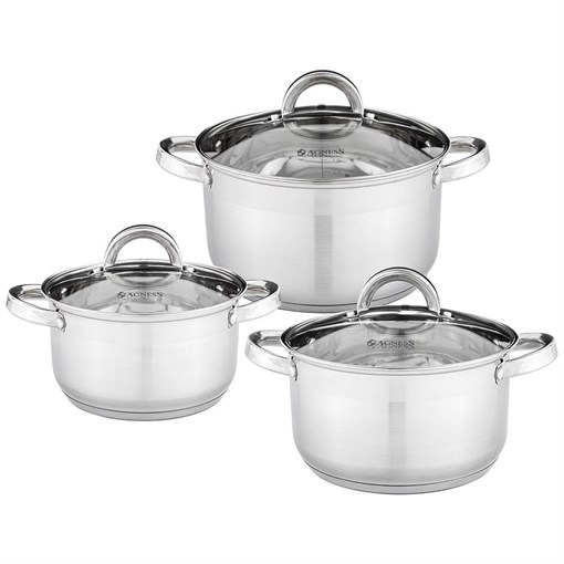 Набор кастрюль agness "Classic" со стеклянными крышками из 3 шт 1,6/2,3/3,1 л - фото 396504