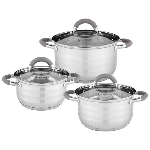 Набор кастрюль agness "Classic" со стеклянными крышками из 3 шт 1,6/2,3/3,1 л - фото 396511