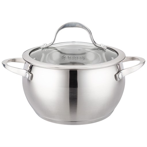 Кастрюля agness со стекл. крышкой 2,4 л. 18x10.5 см - фото 396635