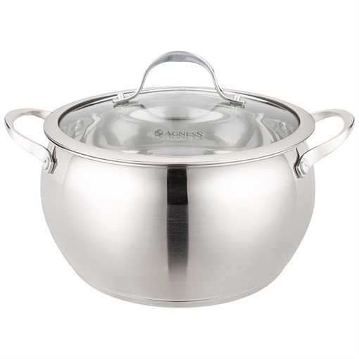 Кастрюля agness со стекл. крышкой 6,2 л. 24x13.5 см - фото 396643