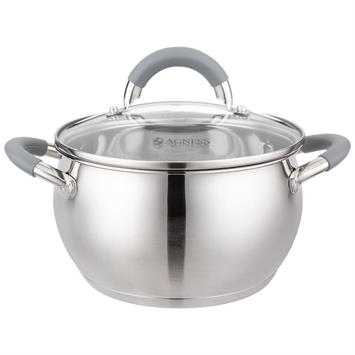 Кастрюля agness со стекл. крышкой 2,4 л. 18x10.5 см цвет: серый - фото 396655