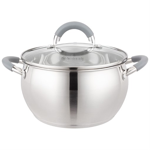 Кастрюля agness со стекл. крышкой 3,3 л. 20x11.5 см цвет: серый - фото 396659