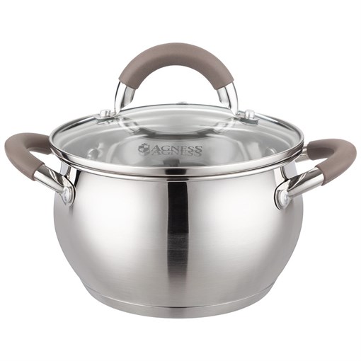 Кастрюля agness со стекл. крышкой 1,9 л. 16x9.5 см цвет: кофейный - фото 396675